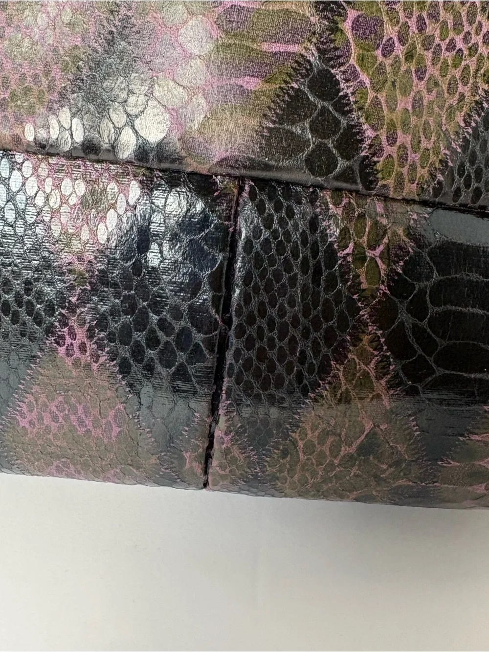 2-items NWOT- 1 snake skin harlequin diamond style pattern purple & blk clutch